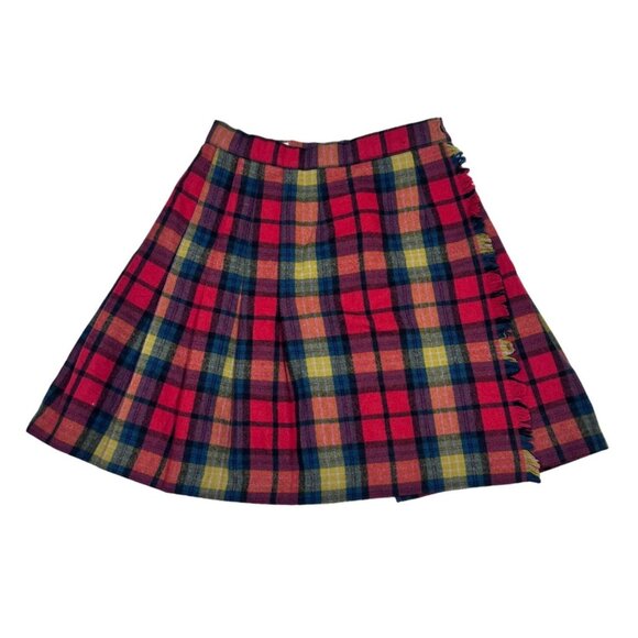 Vintage plaid pleated wrap skirt size S fringe high waist secretary geek academi - Picture 1 of 6